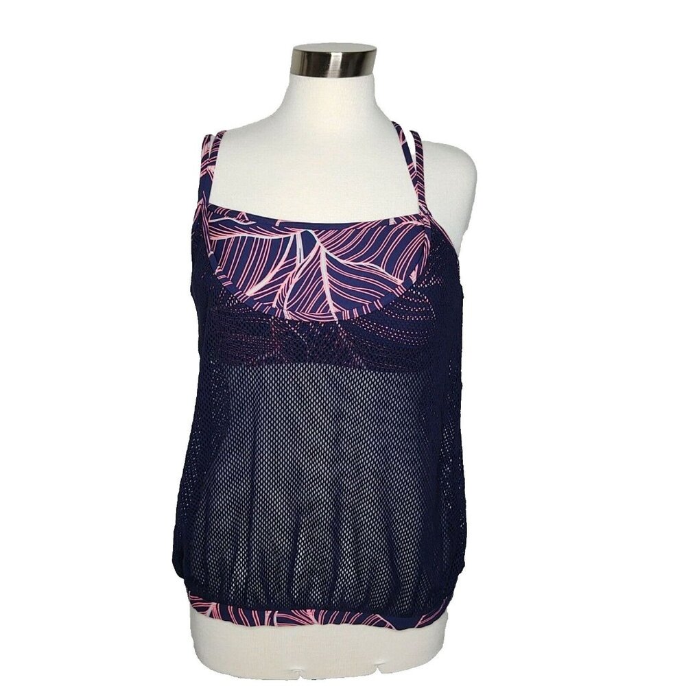 Anne Cole Locker Swim Tankini top Mesh Overlay with attatched crop top XL - Picture 8 of 11